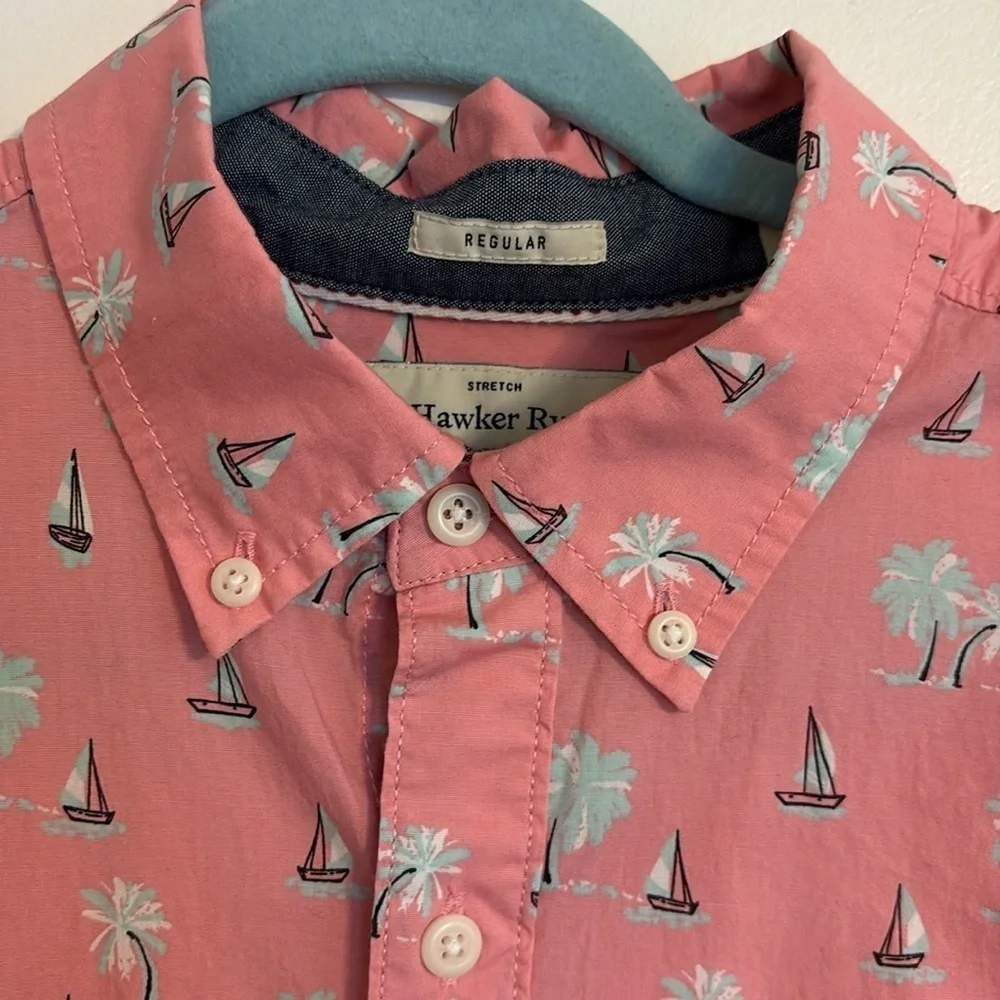 Hawker Rye Men's Pink Nautical Print short sleeve button down Shirt. Size M - Picture 3 of 9